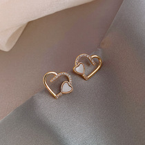 925 Silver Needle Sweet Girl Peach Heart Earrings Temperament Small Shell Love Earrings Personality Hollow Heart Earrings