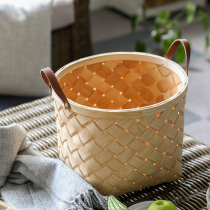 Kens Day Wood chic containing basket Woven Debris basket Brief Contained Basket Large number of snacks Dirty Clothing Bucket