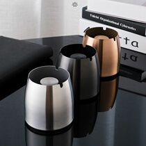 Stainless steel ashtray with lid creative personality Net Red dining living room home bar anti-fly ash anti-fall large fixed