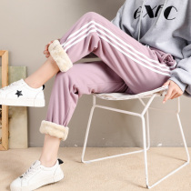 Plus velvet sweatpants womens loose bunches Haren pants womens autumn and winter thick long pants winter wear lamb wool cotton pants
