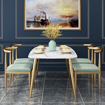 Modern minimalist small apartment marble dining table rectangular table home Nordic dining table and chair combination one table six chairs