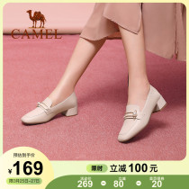 Camel woman shoes new Inn wind small leather shoes with Lefoe shoes female head coarse heel single shoe woman