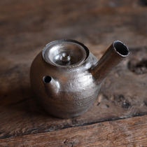 Wu Zen Japanese side put silver color emergency kung fu tea set Tea Tea Tea ceremony old silver glaze ceramic pot