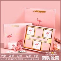 Hot stamping Flamingo gift box egg yolk crisp snowflake crisp nougat box beef rolled biscuits mooncake box cookie bag