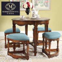 European full solid wood tea table American country round tea table living room tall retro tea table villa leisure round table and chair