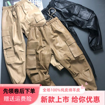 European leather casual overalls leather pants womens fashion autumn and winter New pocket leather pants elastic waist Joker pants