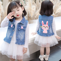 Childrens clothing Girls denim vest jacket 2 3 4 5 6 7-year-old little girl vest waistcoat wear foreign style vest