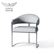 Leather single chair Modern simple stainless steel chair Back chair Single light luxury sofa chair Living room creative chair