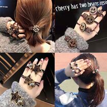 Korean net red leather band female tie hair rope hair accessories headdress temperament wild super fairy love rhinestone hair ring adult female