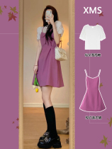 Salt Sweetness Fried Street Dresses Suit Women Summer Fashion Foreign Air Reduction Age French style small sub harnesses one-piece dress Two sets