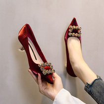 Red Wedding Shoes Woman 2020 The new temperament High heels heels 5cm 100 hitch a low heel and a little fragrant wind single shoe woman