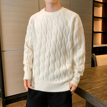 Knitted shirt mens autumn and winter thick warm sweater 2021 New Korean trend loose inner round neck coat