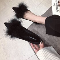Net red mink Mao Mao shoes women fall winter 2019 new Joker flat shoes soft bottom pointed shallow mouth ladyshoes plus