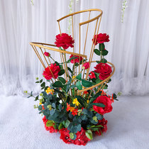 New wedding road Flower Guide fan-shaped road guide geometric silk flower Road Guide Table Yingbin area table flower frame Road Guide