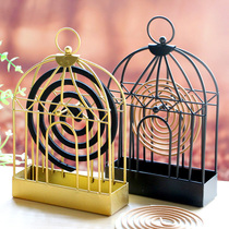 Bird cage mosquito coil plate Household metal gray tray Hanging with cover incense burner Mosquito coil box frame fireproof multi-functional creative