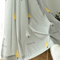 Yellow small tree Nordic style curtains Bedroom living room Bay window Floor-to-ceiling curtains Modern simple small fresh boy room