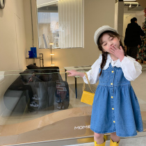 Girls Cowboy Skirt 2021 Spring Korean version of childrens baby girl new button vest dress childrens dress Foreign