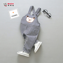 Baby spring trousers spring and autumn single pants 3-6 months 4 baby 5 can open crotch baby striped baby belt pants