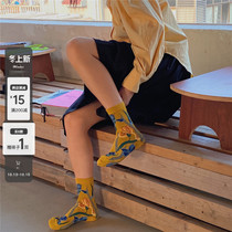 LET ME SEE Lily printed socks children ins tide mid-tube socks cotton British retro style with small leather shoes