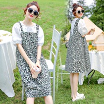 Pregnant Women summer dress 2021 New loose size tide mom out of foreign style fake two floral skirt summer