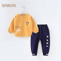 Small Shells Baby Boy Clothing Spring Autumn Two Suits Pure Cotton New Male Baby Catch Suede Jacket Girl Sweatpants Wear Long Pants