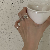 Mutilacking beauty of 9 2 5 pure silver opening sun flower ring female Han version retro adjustable glossy finish female