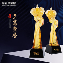 Glass trophy custom high-grade creative crystal trophy Excellent staff custom crown souvenir mold customization]