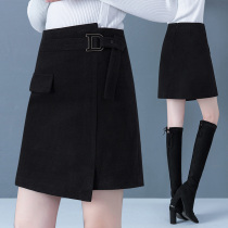 Hairy skirt autumn and winter women 2021 New High waist thin A- line dress irregular versatile hip one step skirt