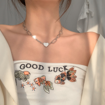 For the late 925 pure silver Heavy work sweet and cool personality Loving Necklace Women Lock Bones Chain Retro small crowdsourced chain Neck Chain Tide