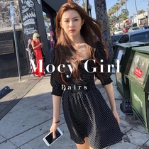 Sandro asw square collar polo dress female 2021 summer new Korean temperament waist thin chiffon skirt