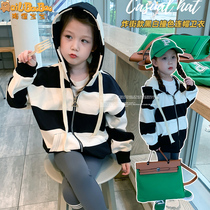 Girls Spring Autumn Striped Sweatshirt Zipper 2022 New Children Cardigan Coat Girls Baby Korean Style Top