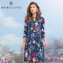 Mulan French elegant tea break skirt V collar dress childrens printed slim dress small stretch high-end big name