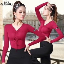 Dambo Romorden Dance Latin Dance Dance Practice Womens Adult Dance Dress Sexy Drawing Rope Dancing Long Sleeve National Mark Dance Blouse