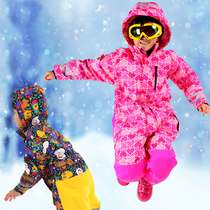 winter children's ski suit baby girls thick warm waterproof breathable one-piece ski pants set cotton clothes