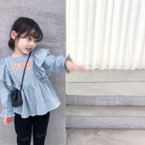 The city of beautiful girls baby playful lotus leaf shoulder plaid doll shirt autumn new girls clothing