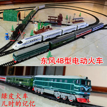 Super Long Track Small Train Dongfeng 4B Green Leather Train High-speed Railway Electric Track Simulation Train Model Toy