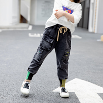Girl Jeans Spring Autumn 2022 New Middle Child Loose Foreign Air Outside Wearing Long Pants Boy Pants Han Edition Casual