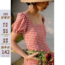 MICHELLLYMO STYLE VINTAGE PLAID DRESS Dress Woman to collect waist and open-back short and small subdresses