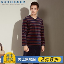 SCHIESSER Germany Shuya pajamas mens terry cloth V-neck medium thick home clothes striped suit 39-17926