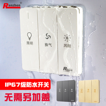  RENZHEN serious waterproof 3-open switch fog white three-open lighting ventilation air heating waterproof yuba switch dual motor