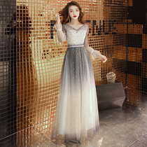 Evening dress female 2021 new summer art test performance banquet celebrity thin party host dress long