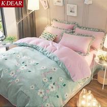 KDEAR bedroom side skin-friendly side short plush four-piece winter thickened plaid single-sided coral velvet Falai