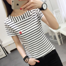 2pcs 69) summer 2020 new striped short-sleeved t-shirt womens thin top fashion Korean version of pure cotton half-sleeve t-shirt