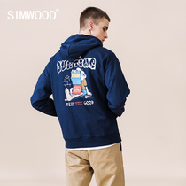  Simwood Jianmu mens clothing 2021 autumn new cartoon printing casual pullover hooded kangaroo pocket sweater men