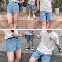 Grape pro-loading summer clothing online red ocean gas denim shorts Lean Holiday Casual Family of three-four-mouthed family clothing