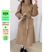 2022 - Winter 2022 new double - sided cashmere coat female with Han - edition loose - tied medium - long hair coat