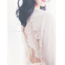 Flora Bridal womens morning gown Spring sexy back hollow lace pajamas Wedding ceremony in long custom embroidery
