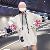  Hong Kong trendy brand 2021 spring and autumn new casual plus velvet long hooded sweater womens mid-length Korean loose long-sleeved