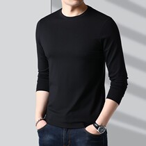 Modal men long sleeve pure black base shirt Autumn New slim youth thread coat round neck polished T-shirt tide