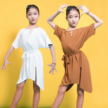 Girls Latin dance practice clothes loose new children fat sister thin black white dance class group clothes